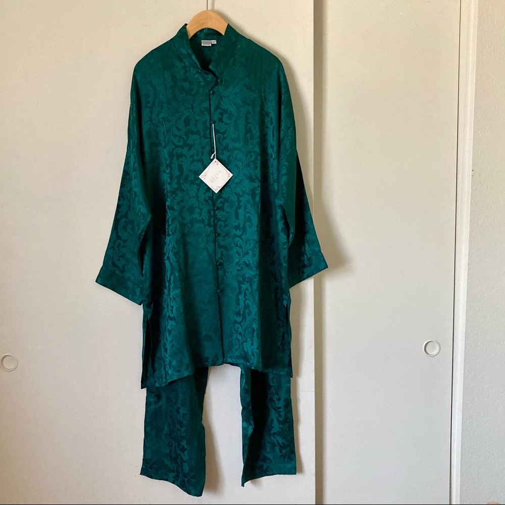 Vintage 100% Silk Pajama Lounge Set Long Sleeve Pants